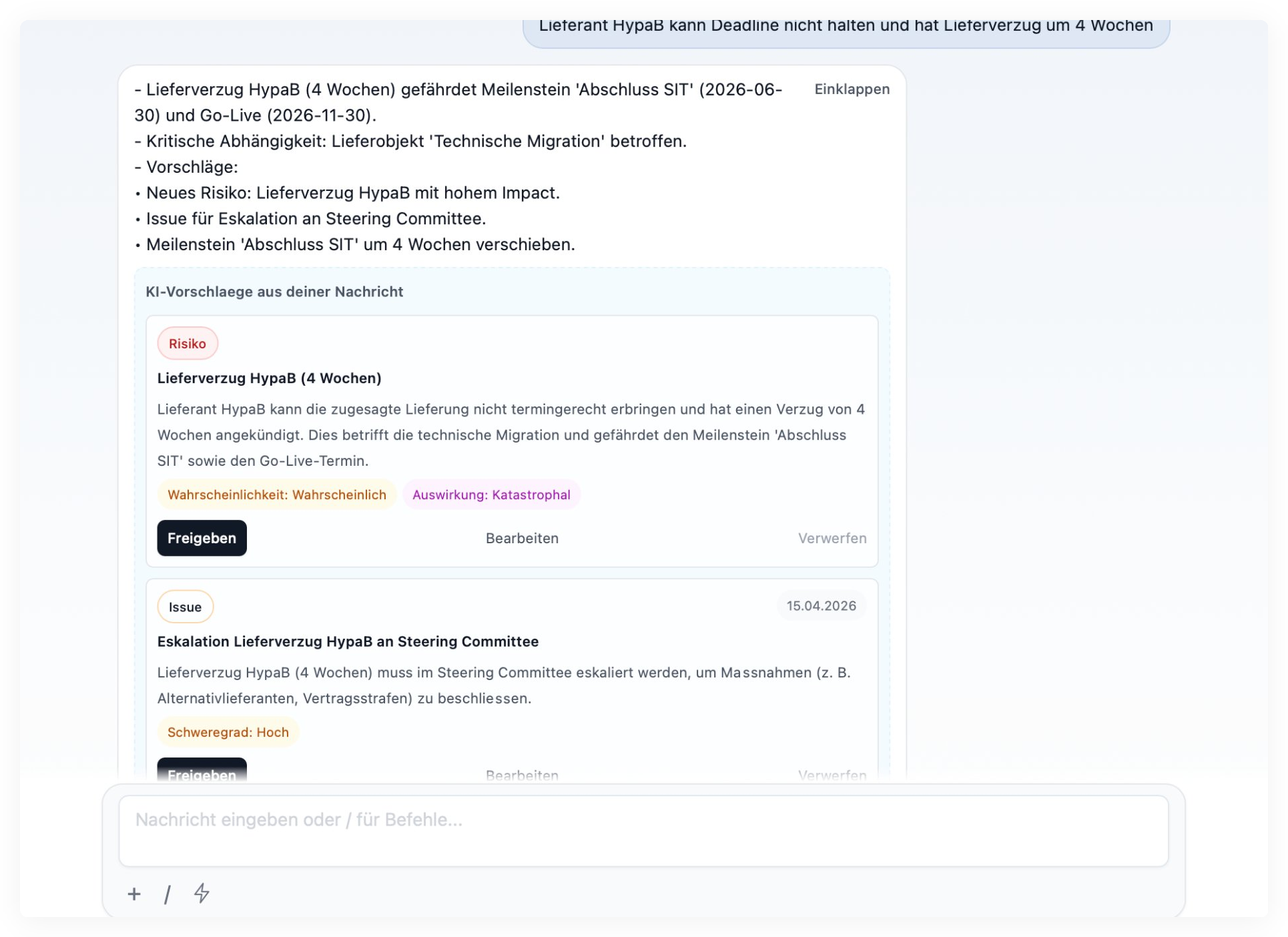 PlanGuide AI-Chat mit Entity Extraktion aus natürlicher Projektkommunikation